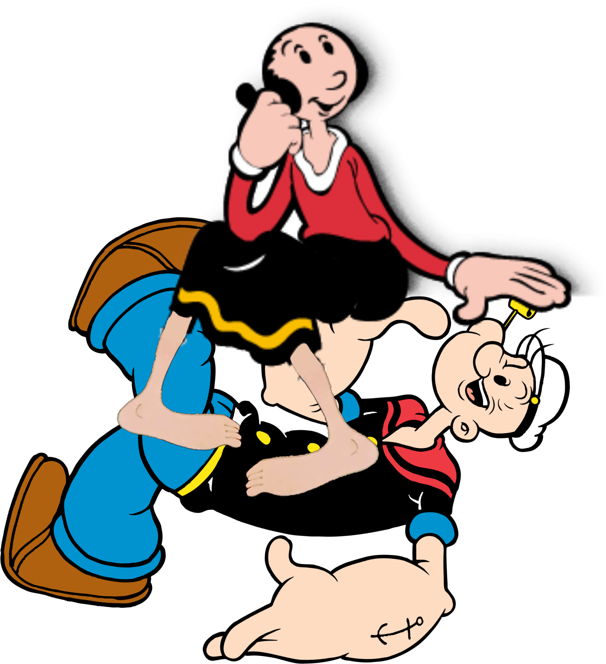 Cartoon Characters 桌布 壁紙 — 經典卡通角色大力水手 Popeye 和奧麗芙 Olive Oyl 在黑色背景前擺出俏皮動態姿勢。