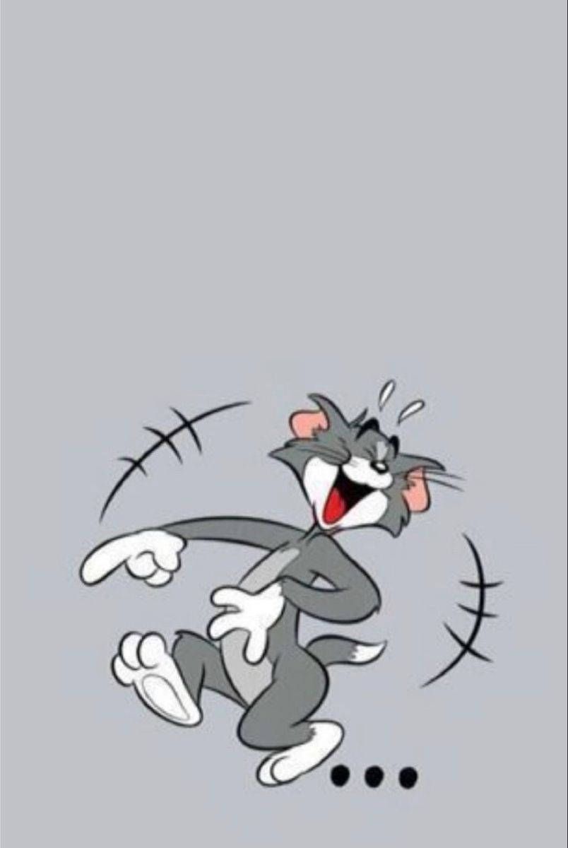 閨蜜配對 桌布 壁紙 — 經典卡通貓湯姆（Tom and Jerry）在純灰色背景上，帶著震驚的表情瘋狂奔跑。