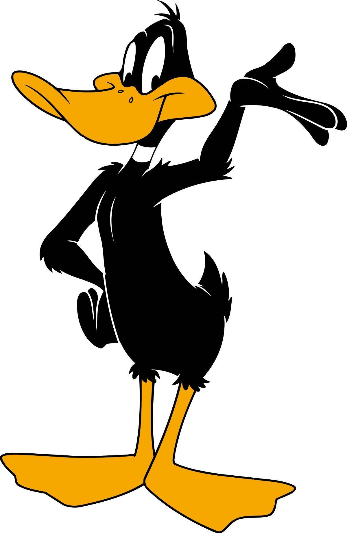 Daffy Duck 桌布 壁紙 — 經典卡通鴨，黑色身體，橙色喙和腳，在白色背景上擺出自信姿勢。