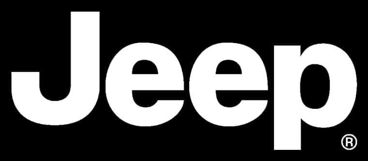 Logo Design 桌布 壁紙 — 經典字體的白色Jeep標誌，置中在純黑色背景上。