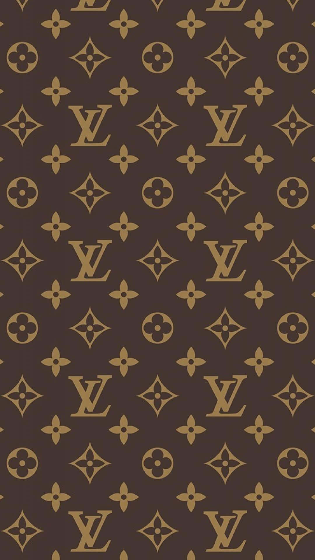 louis vuitton phone 桌布 壁紙 — 經典棕色和金色路易威登字母圖案重複在無縫豪華壁紙上。