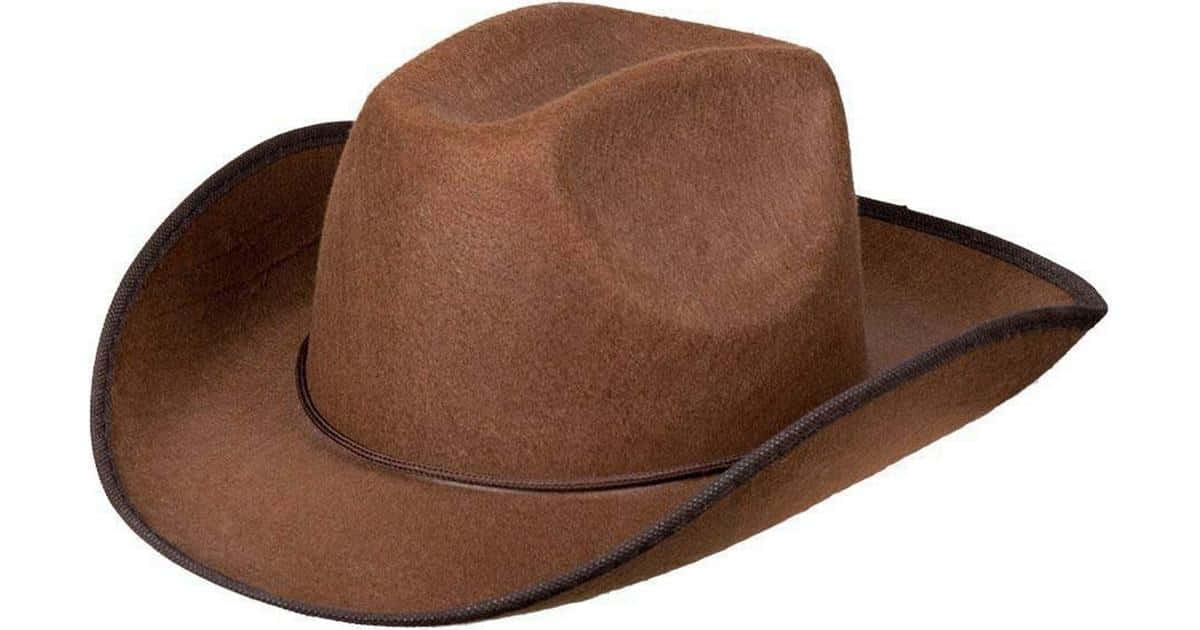 Cowboy Hat 桌布 壁紙 — 經典棕色牛仔帽，帶有深色飾邊和寬帽檐，展示在純白色背景上。