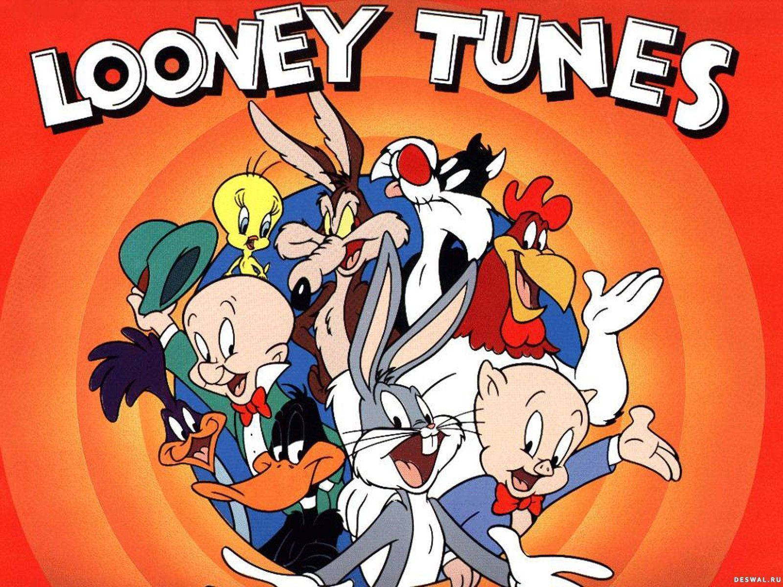 Cartoon Network Characters 桌布 壁紙 — 經典樂一通角色在充滿活力的橙色放射背景中綻放喜悅。