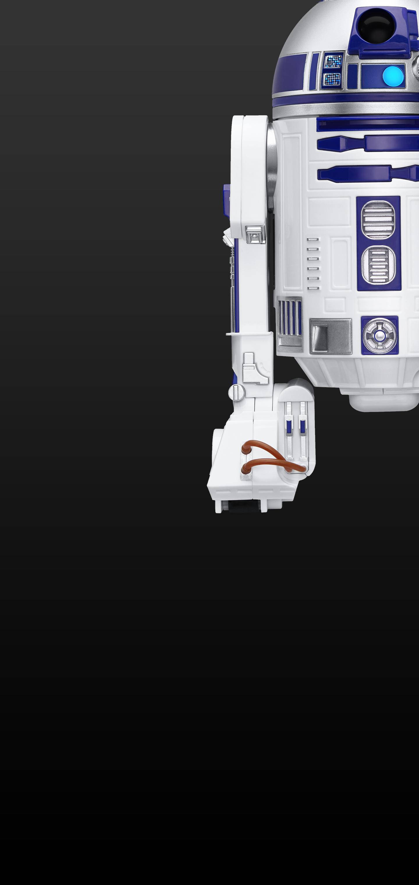 Galaxy S10 桌布 壁紙 — 經典白色和藍色宇航技工機器人R2-D2在深色背景上的特寫。