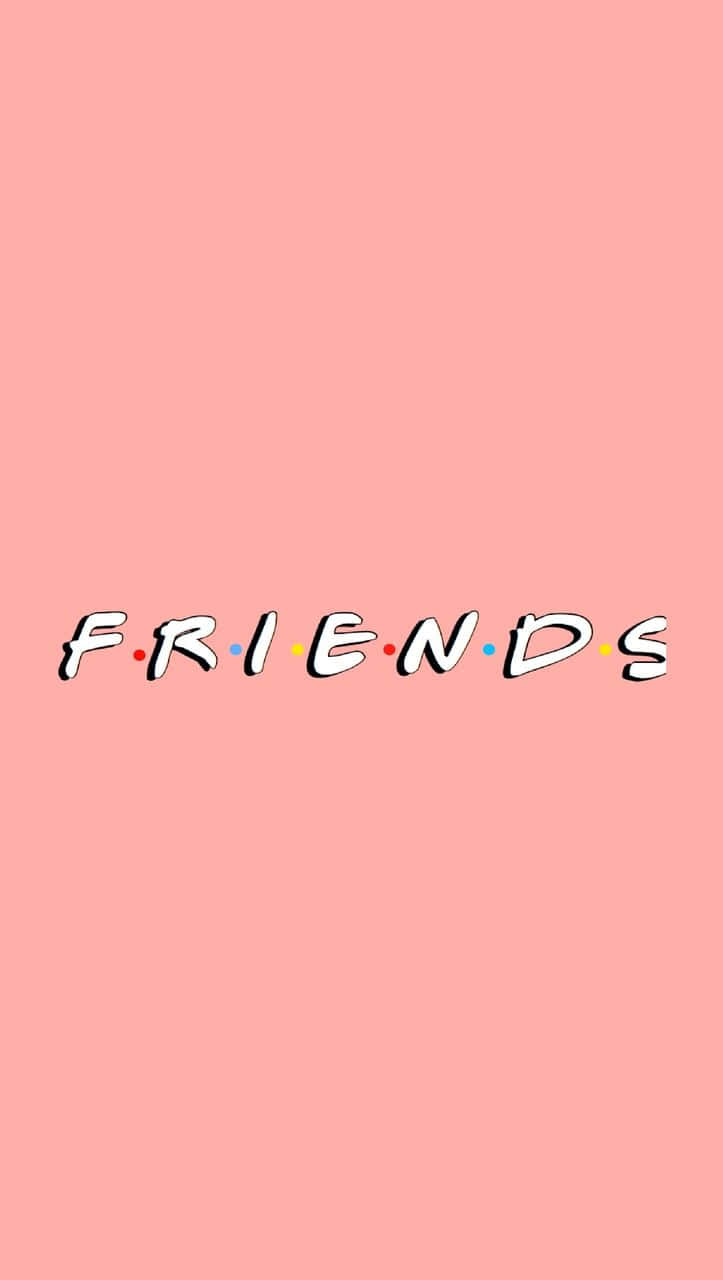 Friends iPhone 桌布 壁紙 — 經典的「FRIENDS」標誌以白色配上彩色圓點，居中放置在純色粉紅色背景上。