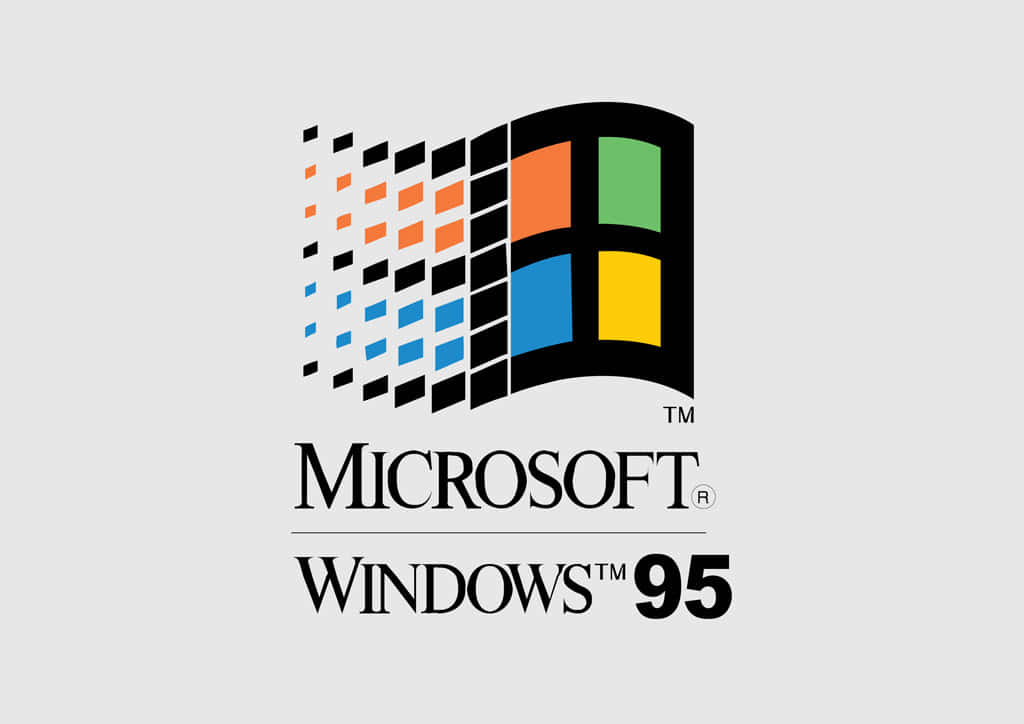 Windows 95 動態圖 桌布 壁紙 — 經典的 Microsoft Windows 95 標誌，採用色彩繽紛的四格視窗和像素波浪設計，置於淺灰色背景上。