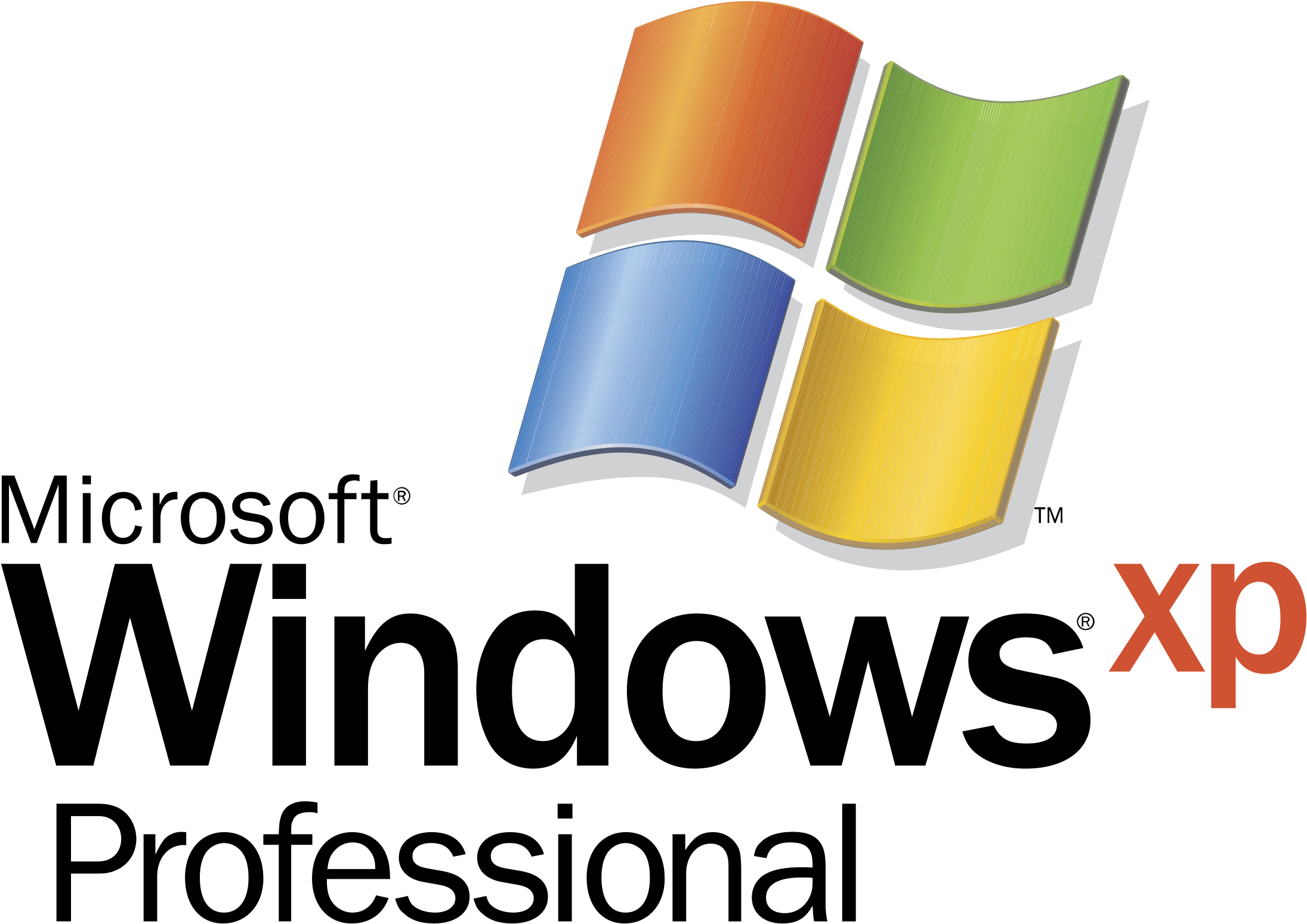 microsoft 桌布 壁紙 — 經典的Windows XP標誌，在黑色背景上有四個彩色窗格。