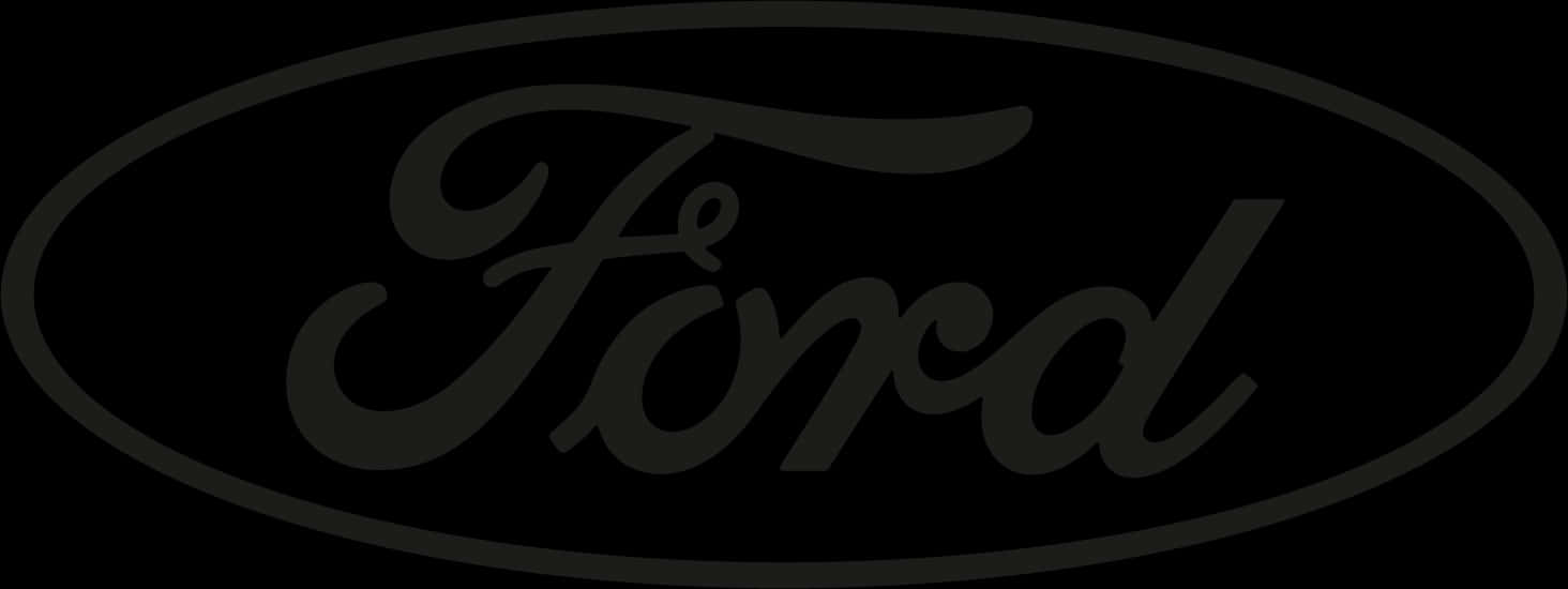 Ford Logo 桌布 壁紙 — 經典福特標誌，以優雅字體呈現於橢圓形框內，單色渲染於純黑背景上。