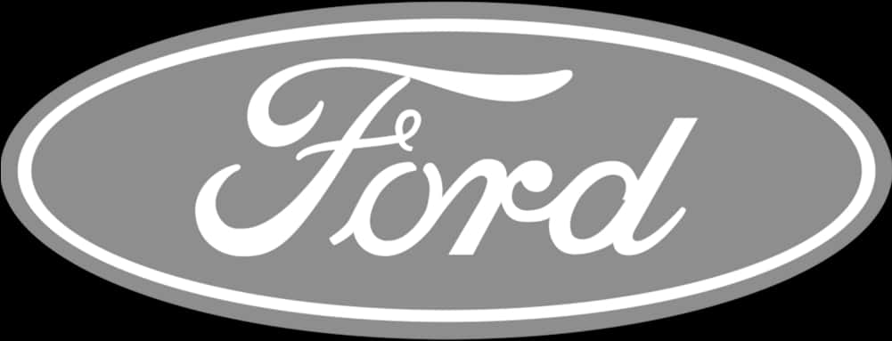 Ford Logo 桌布 壁紙 — 經典福特標誌，白色草書字體居中於灰色橢圓形內，背景為黑色。