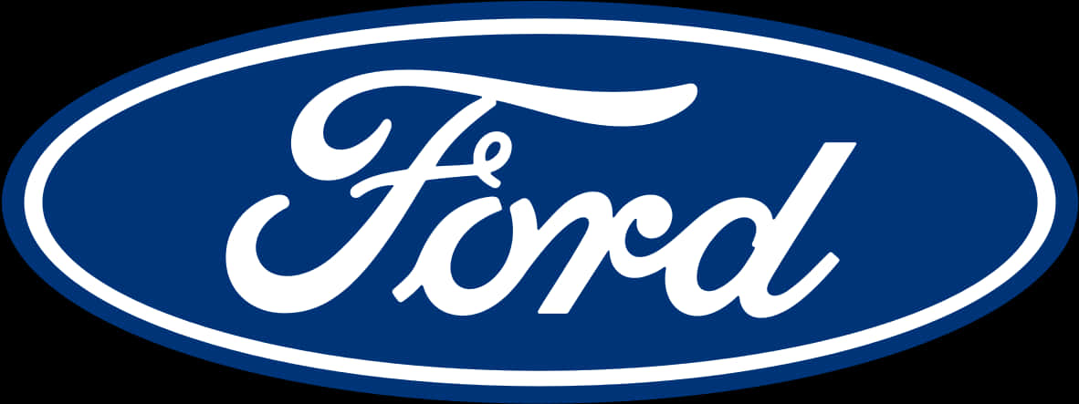 Ford Logo 桌布 壁紙 — 經典福特標誌，藍色橢圓形上帶有白色草書字體，背景為黑色。
