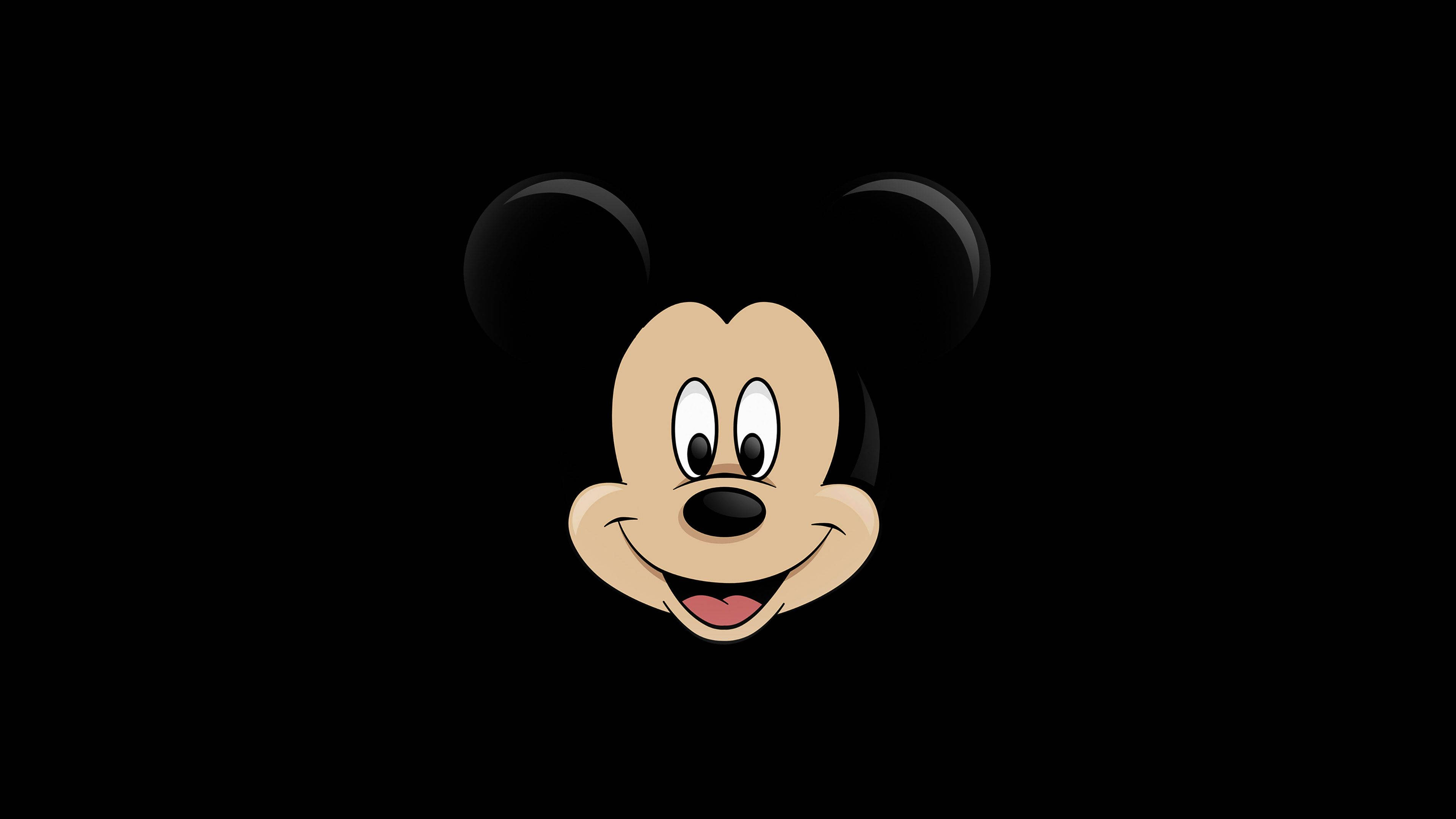Mickey 桌布 壁紙 — 經典米奇老鼠臉孔，有大耳朵和愉快笑容，居中在純黑色背景上。