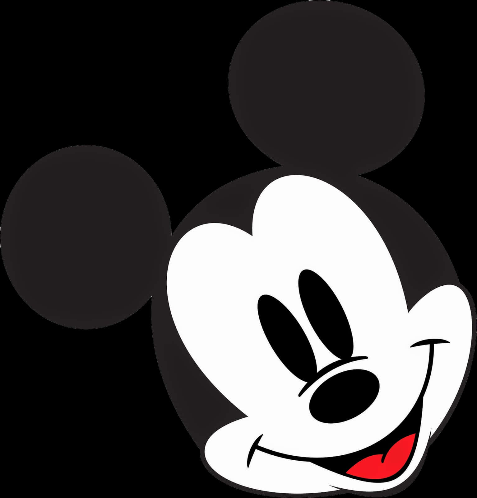 Mickey Mouse Desktop 桌布 壁紙 — 經典米奇老鼠頭部，帶有標誌性圓耳，在純黑色背景上微笑。
