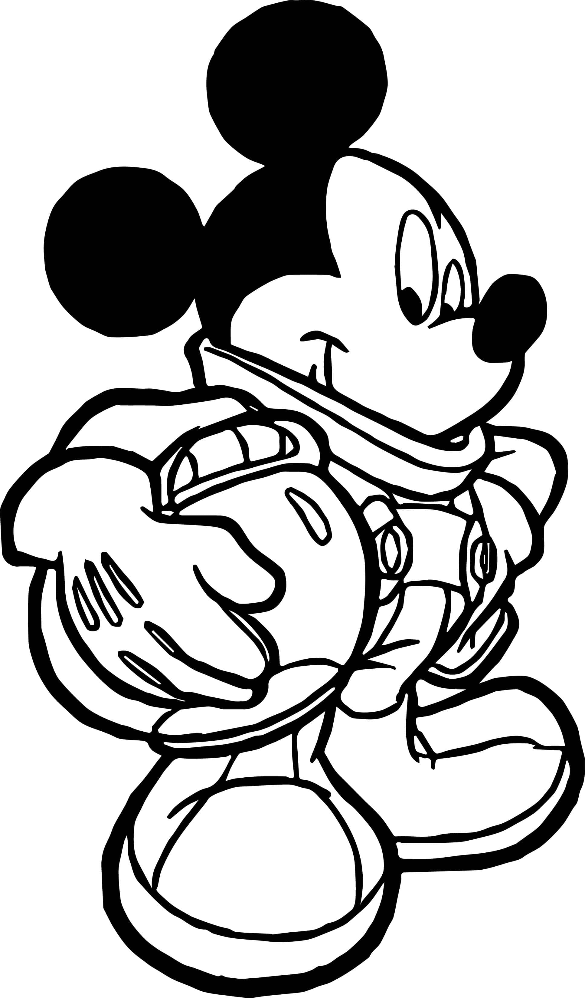 Mickey Mouse Colouring 桌布 壁紙 — 經典米奇老鼠黑白線條藝術，手持棒球手套。