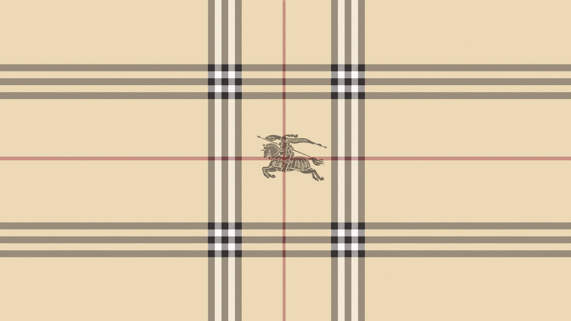 Burberry 桌布 壁紙 — 經典米色 Burberry 格紋圖案，中央帶有標誌性騎士標誌，背景為奶油色。
