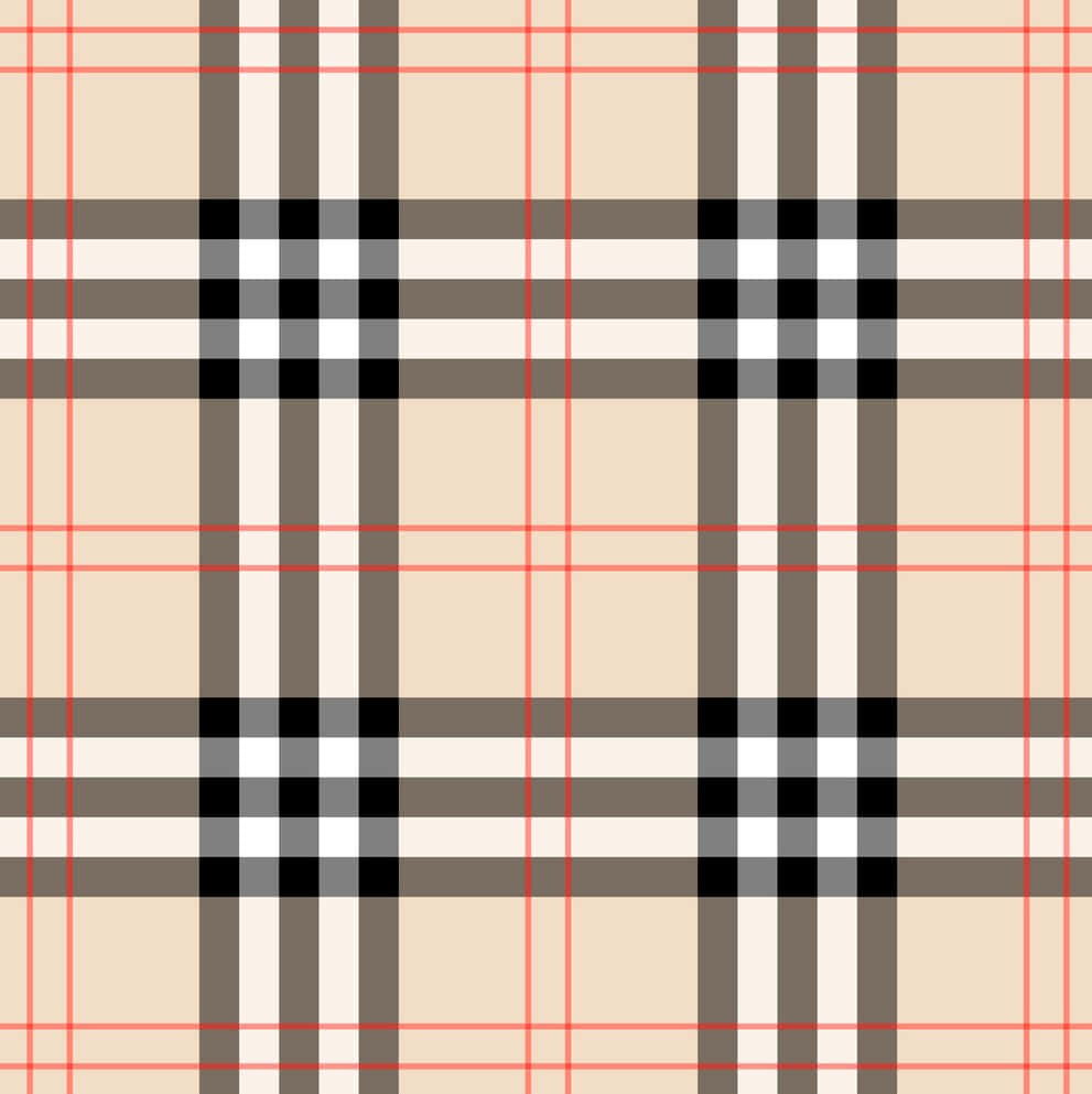 Burberry 桌布 壁紙 — 經典米色格子圖案，在奶油色背景上帶有醒目的黑色、灰色和珊瑚色條紋。