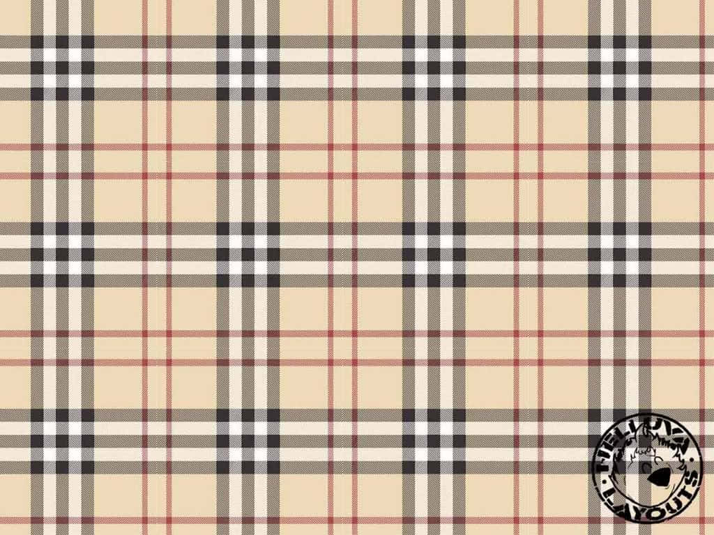 Burberry 桌布 壁紙 — 經典米色格子圖案，帶有黑色、白色和紅色條紋，位於紋理織物背景上。