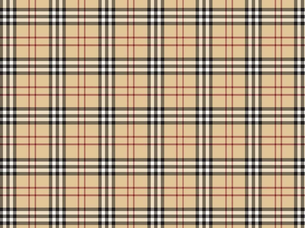 Burberry 桌布 壁紙 — 經典米色蘇格蘭格子圖案，在棕褐色背景上交叉著黑色、白色和紅色線條。