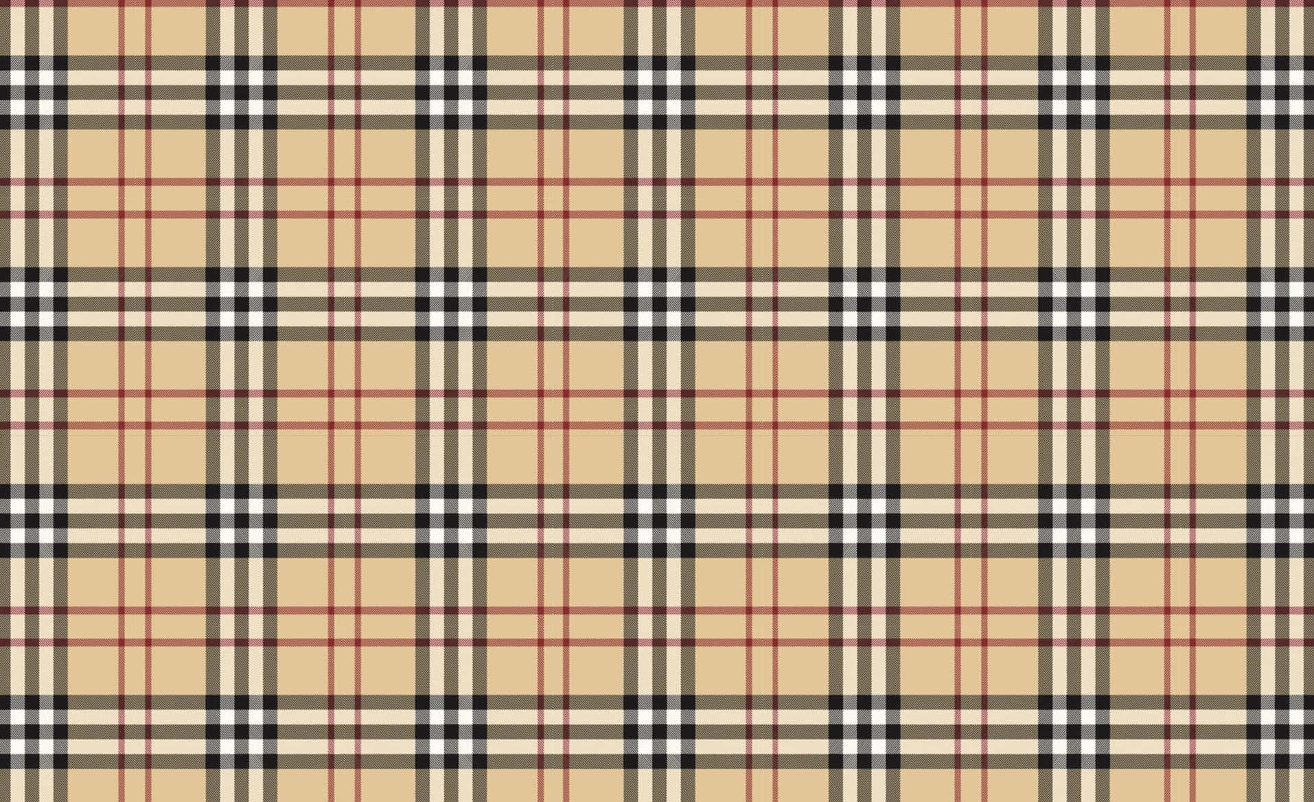 Burberry 桌布 壁紙 — 經典米色蘇格蘭格紋圖案，中性背景上帶有相交的黑色、白色和紅色線條。
