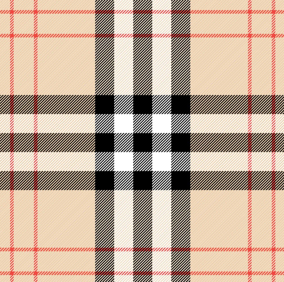 Burberry 桌布 壁紙 — 經典米色蘇格蘭格紋圖案，在紋理布料上帶有醒目的黑色和紅色條紋。