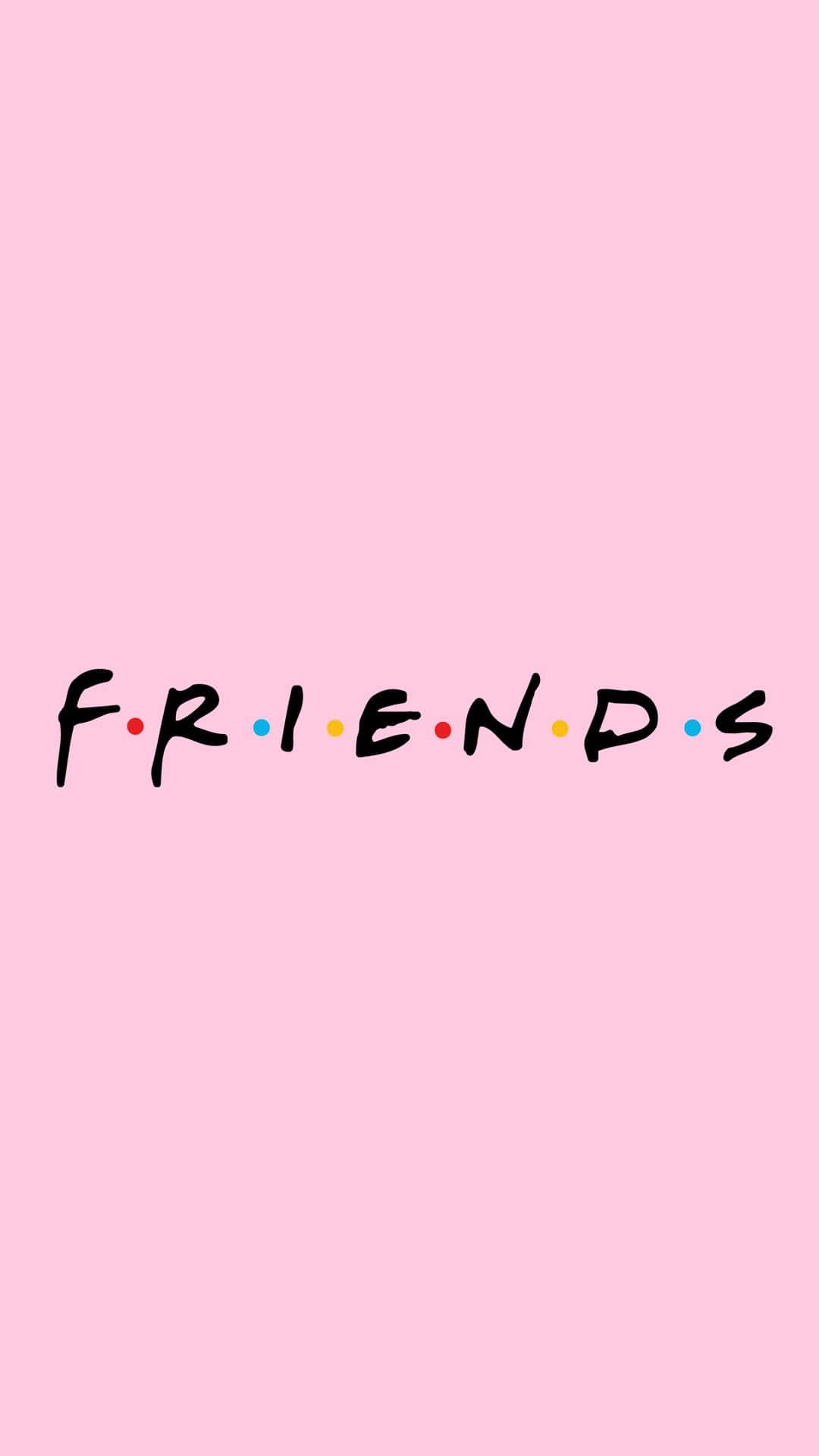 Friends 桌布 壁紙 — 經典電視節目標誌中的「朋友」一詞居中顯示在純色粉彩粉紅色背景上。