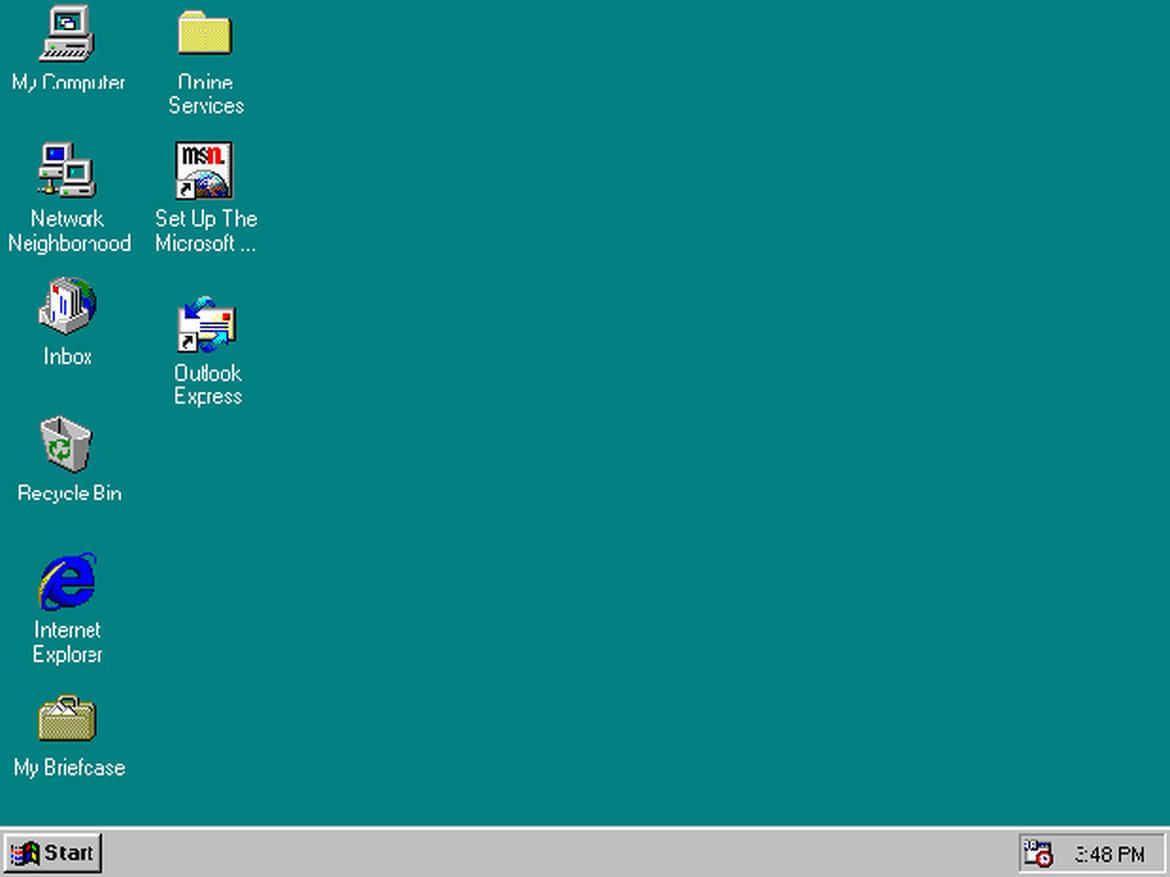 Windows 95 動態圖 桌布 壁紙 — 經典青綠色 Windows XP 桌面，帶有標誌性圖示和開始功能表。
