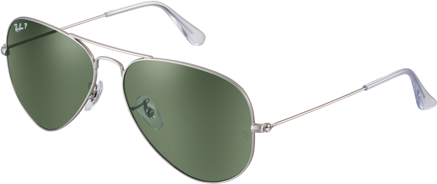 Aviator 桌布 壁紙 — 經典飛行員太陽眼鏡，銀色金屬鏡框，綠色鏡面鏡片，襯托在純黑背景上。