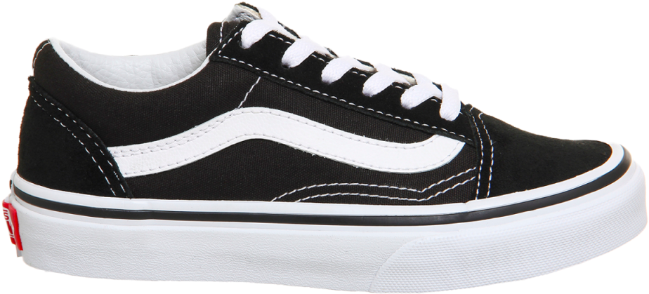 Vans 桌布 壁紙 — 經典黑白 Vans Old Skool 運動鞋，配有白色鞋帶和紅色標籤，背景透明。