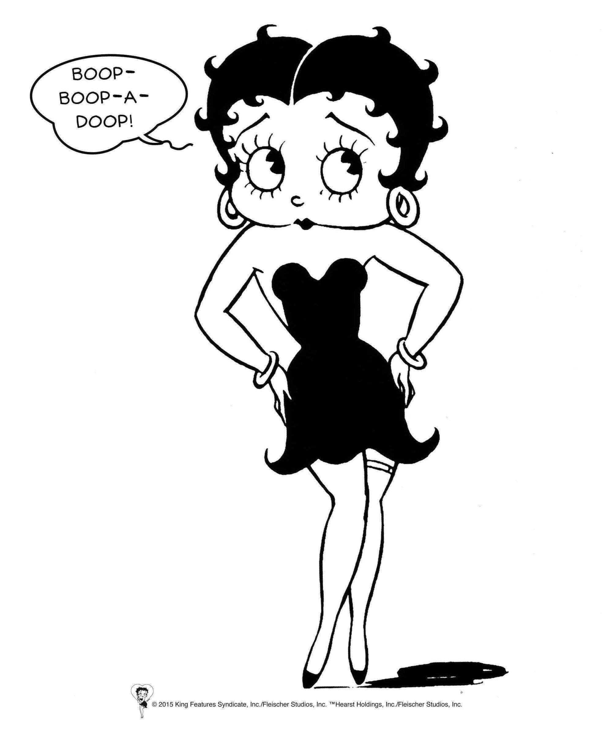 boop 桌布 壁紙 — 經典黑白卡通人物 Betty Boop 穿著無肩帶連衣裙，擺出自信姿勢，對話框寫著 'BOOP-BOOP-A-DOOP!'