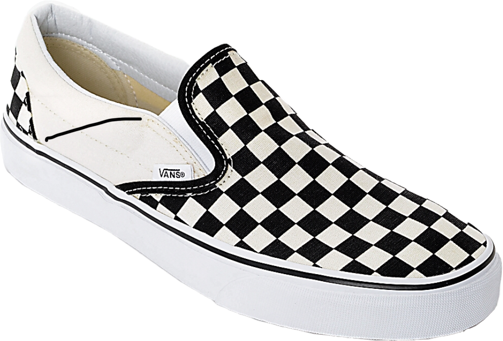Vans 桌布 壁紙 — 經典黑白格紋Vans slip-on運動鞋，在純黑背景下呈現銳利細節。