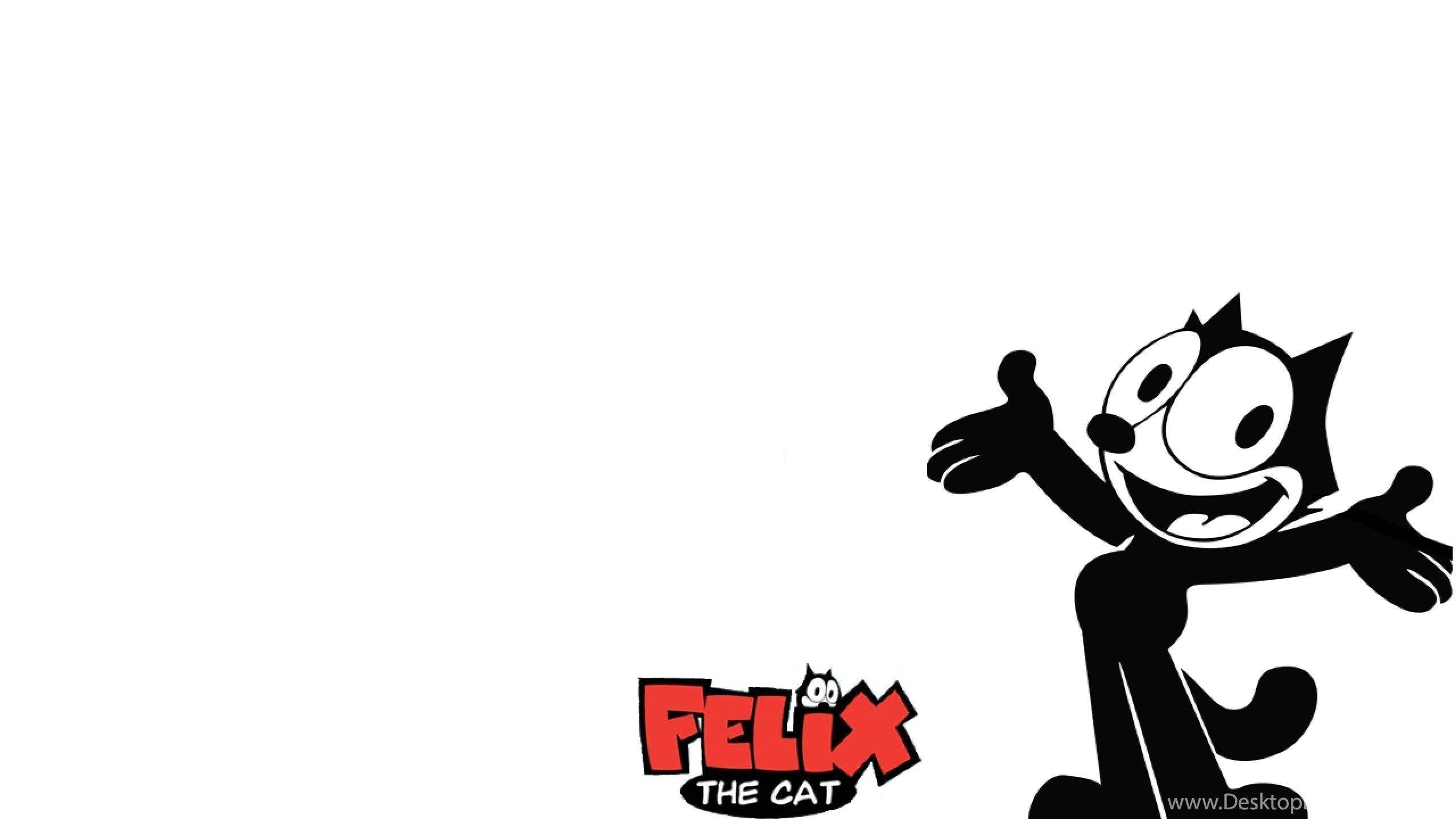 Felix 桌布 壁紙 — 經典黑白菲力貓卡通角色在純白背景上愉快地揮手。
