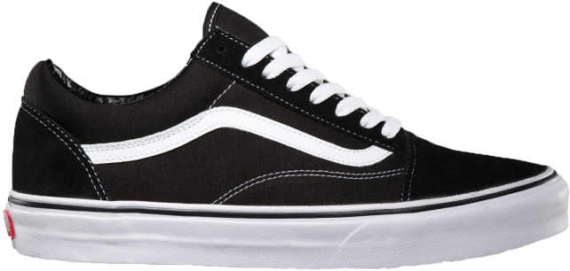 Vans 桌布 壁紙 — 經典黑色Vans Old Skool運動鞋，配有白色鞋帶和標誌性側條紋，背景為清晰透明。