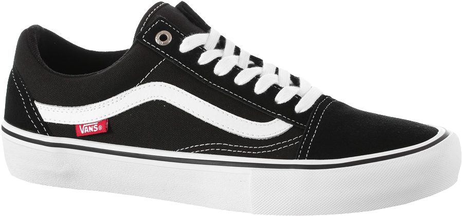 Vans 桌布 壁紙 — 經典黑色Vans Old Skool運動鞋，配有白色鞋帶和標誌性側條紋，背景透明。