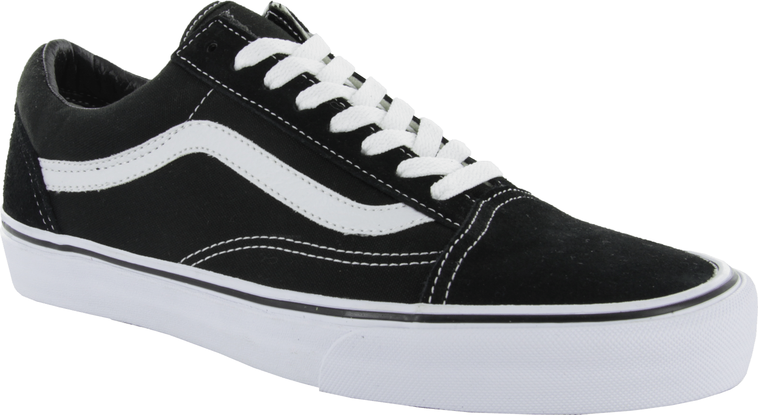 Vans 桌布 壁紙 — 經典黑色麂皮Vans Old Skool運動鞋，搭配白色鞋帶和條紋，背景為柔和青綠色。