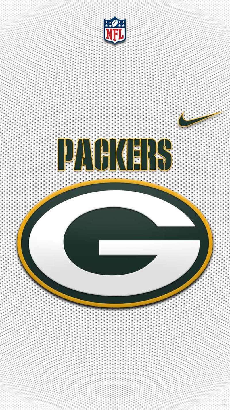Packers 桌布 壁紙 — 綠灣包裝工標誌居中於白色網眼美式足球球衣上，上方有NFL和Nike標誌。