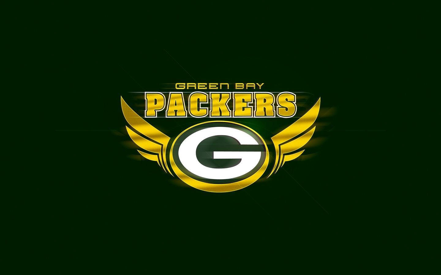 Packers 桌布 壁紙 — 綠灣包裝工隊標誌帶有金色翅膀，在深綠色背景上發光。