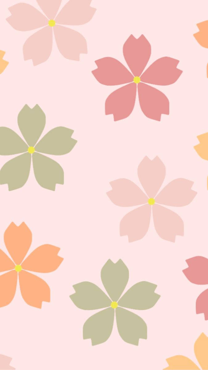 綠色、粉紅與橙色花卉 壁紙