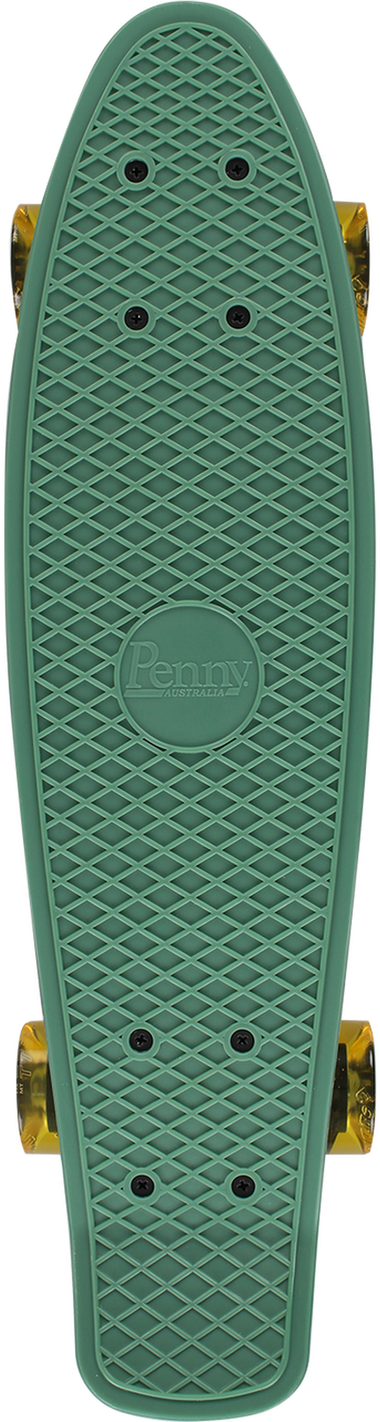 滑板 桌布 壁紙 — 綠色Penny滑板板面俯視圖，帶有鑽石防滑帶和黃色輪子。