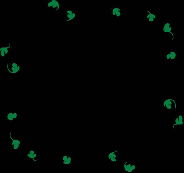 Green Border 桌布 壁紙 — 綠色三葉草葉片在純黑色背景上形成圓形邊框。