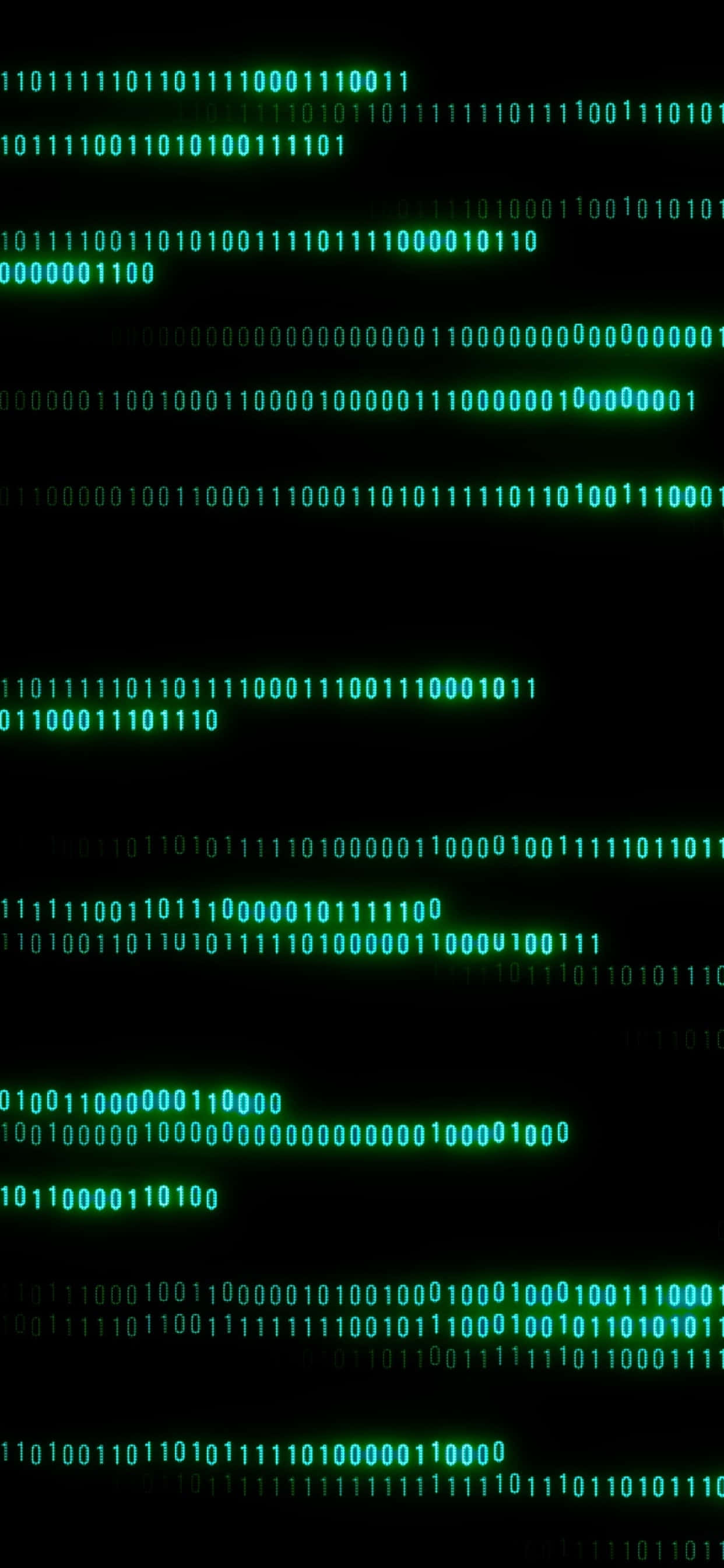Binary 桌布 壁紙 — 綠色二進制代碼流垂直傾瀉在漆黑的數位虛空之中。
