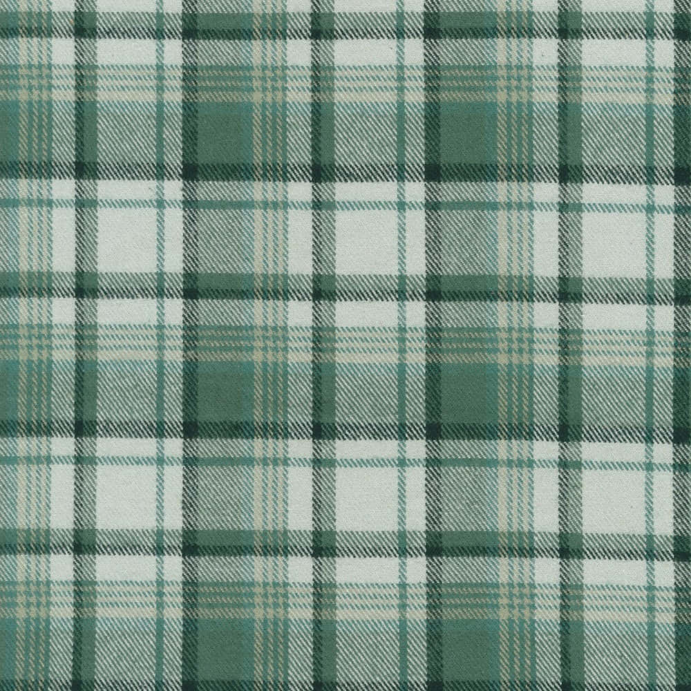 Fabric 桌布 壁紙 — 綠色和白色格子布料的特寫，帶有交叉條紋和紋理編織。