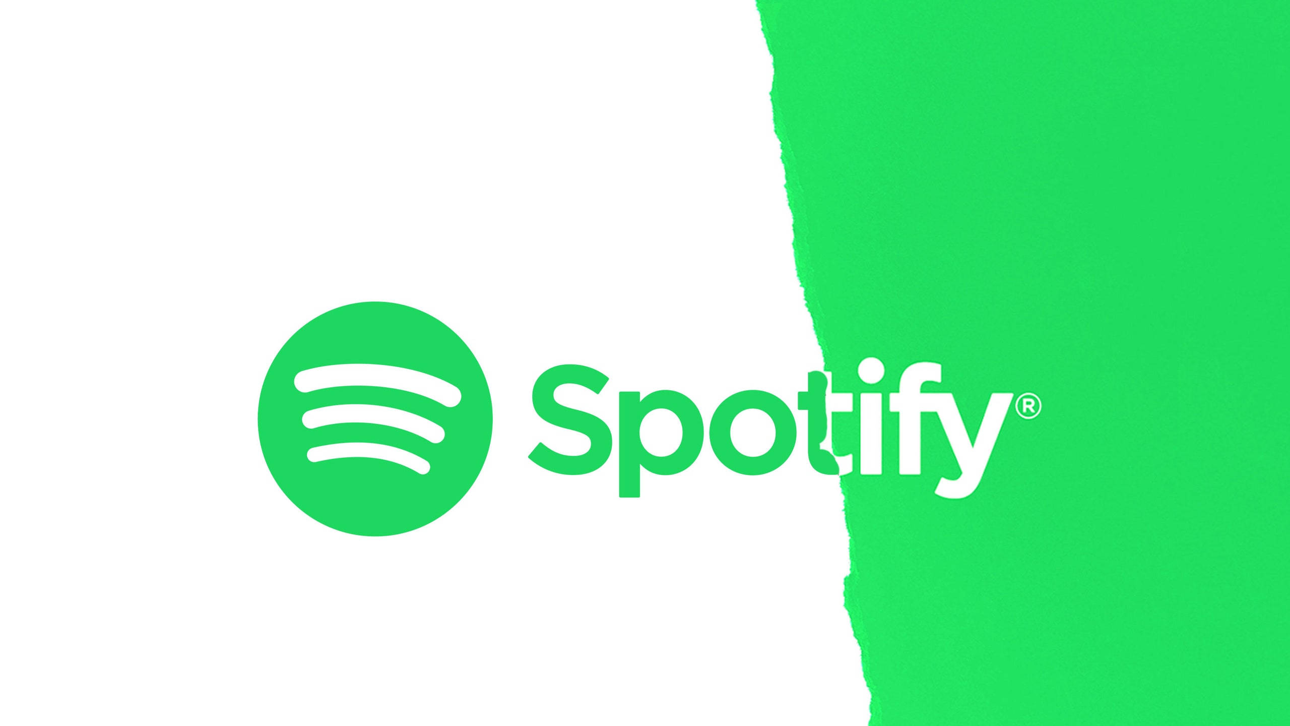 Spotify 桌布 壁紙 — 綠色和白色的Spotify標誌，帶有撕裂紙張效果將背景分開。