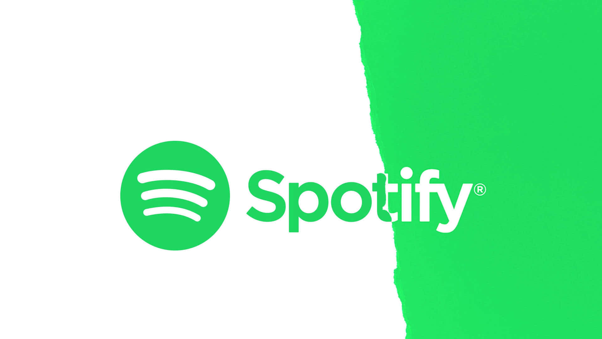 Spotify 桌布 壁紙 — 綠色和白色的Spotify標誌，帶有撕裂紙張效果將背景分開。