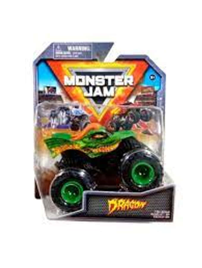 Box 桌布 壁紙 — 綠色和黑色的Monster Jam怪獸卡車玩具，附有原裝泡殼包裝。