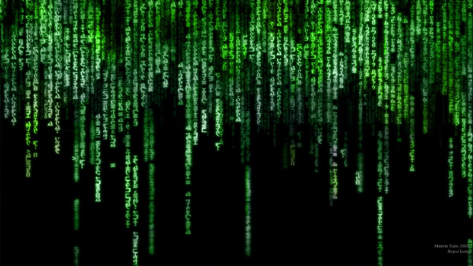 Matrix Code 桌布 壁紙 — 綠色數位代碼在經典的《駭客任務》場景中如雨般落在黑色虛空上。