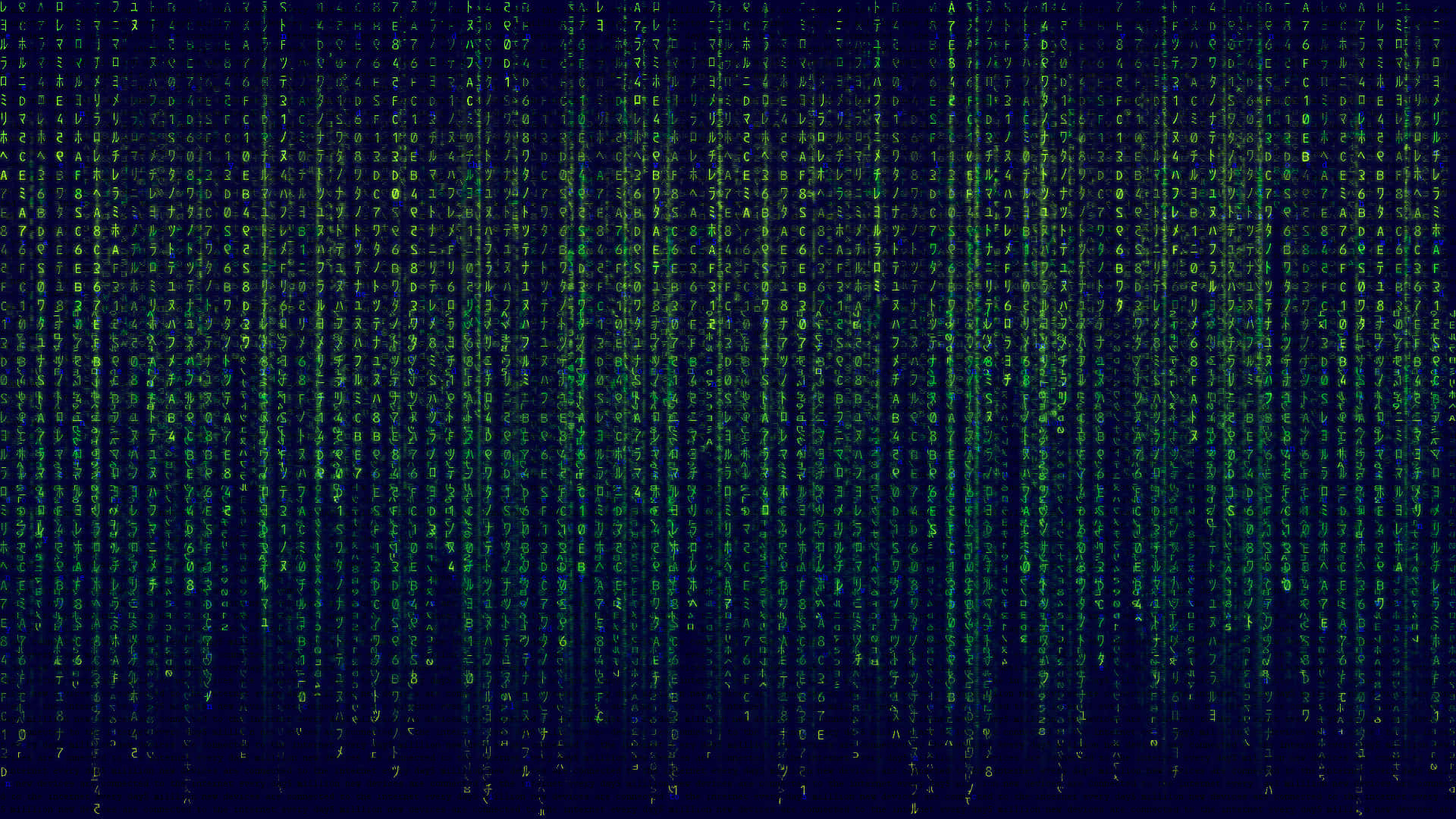 Hacking 桌布 壁紙 — 綠色數位代碼流在深藍色背景上垂直傾瀉而下，呈現出駭客任務風格的視覺效果。
