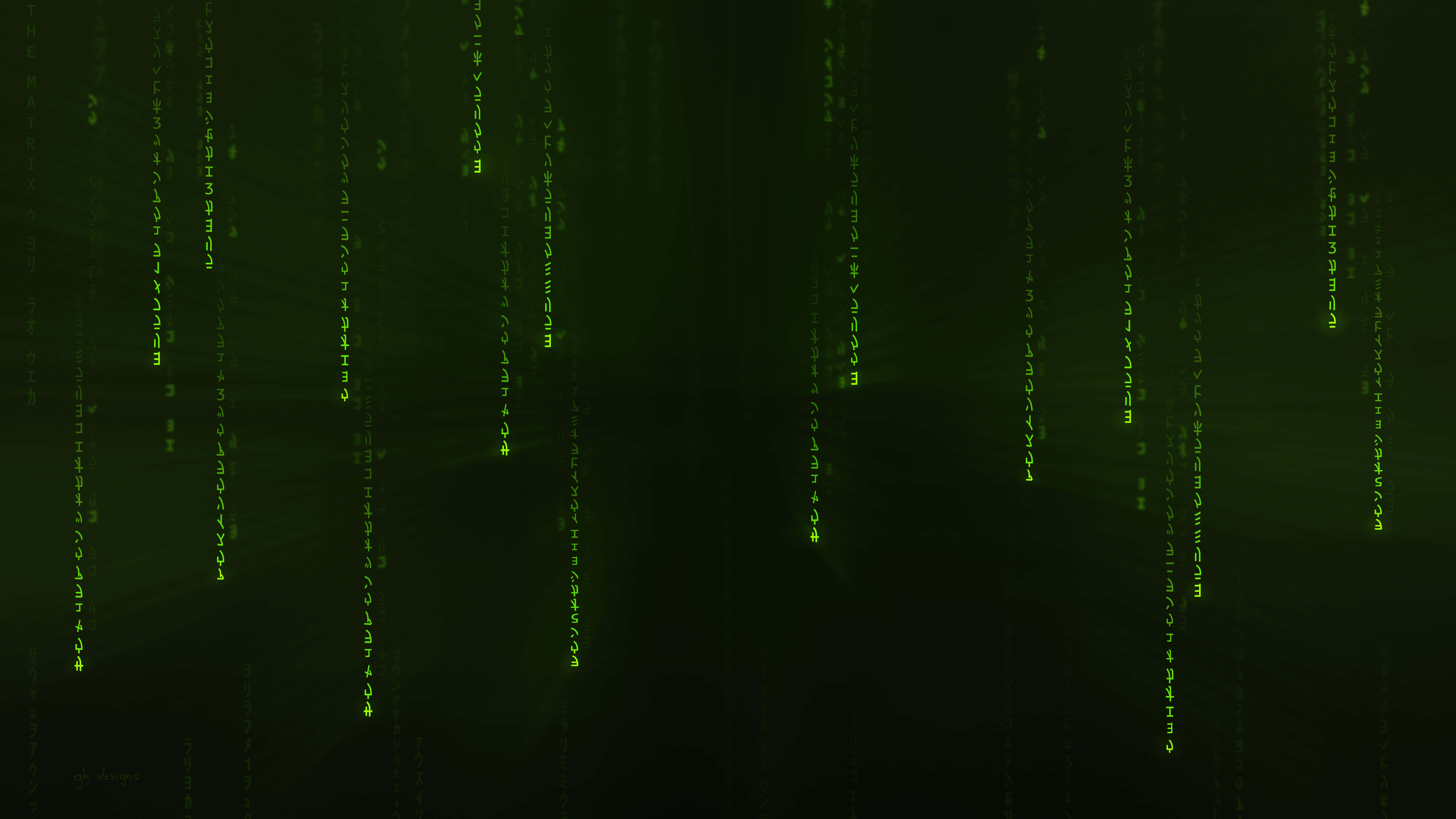 Matrix Code 桌布 壁紙 — 綠色數位代碼流在黑暗背景上傾瀉而下，中心散發出發光的光線。