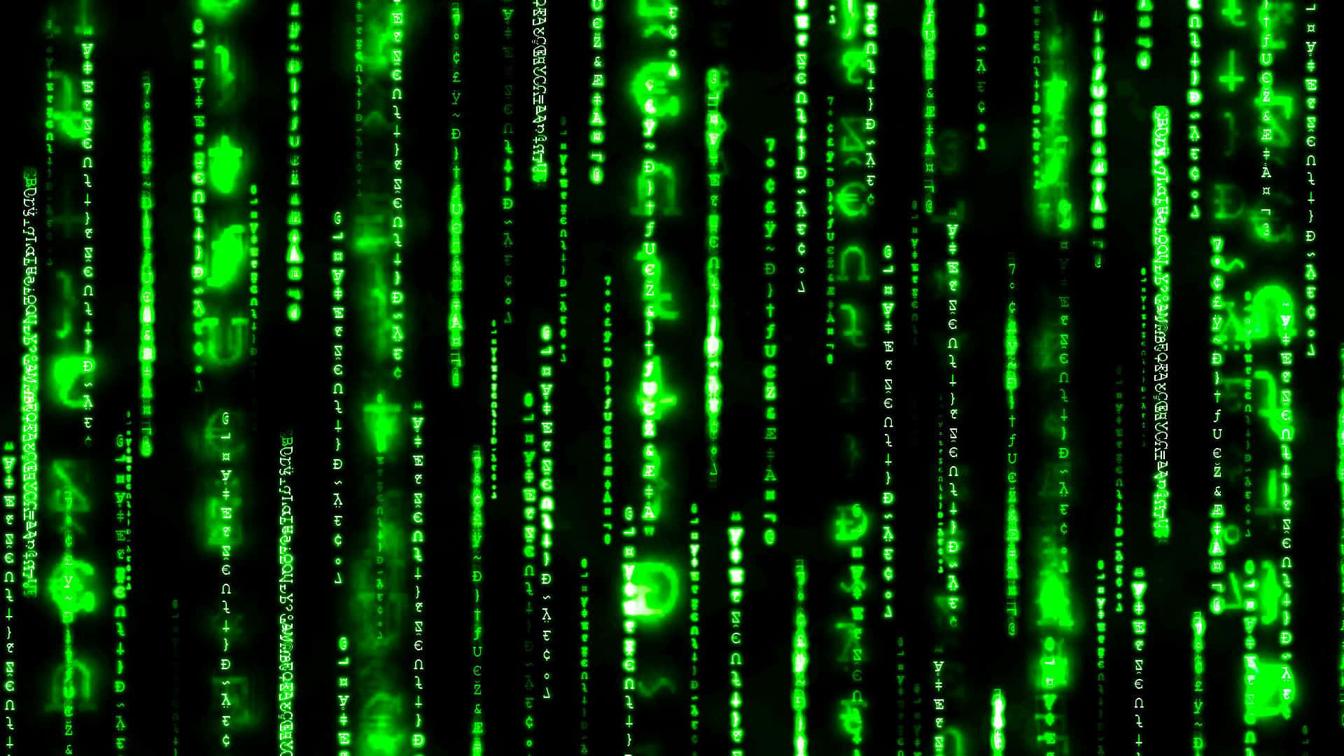 Matrix Code 桌布 壁紙 — 綠色數位代碼流垂直傾瀉在黑色背景上，呈現駭客任務風格視覺效果。