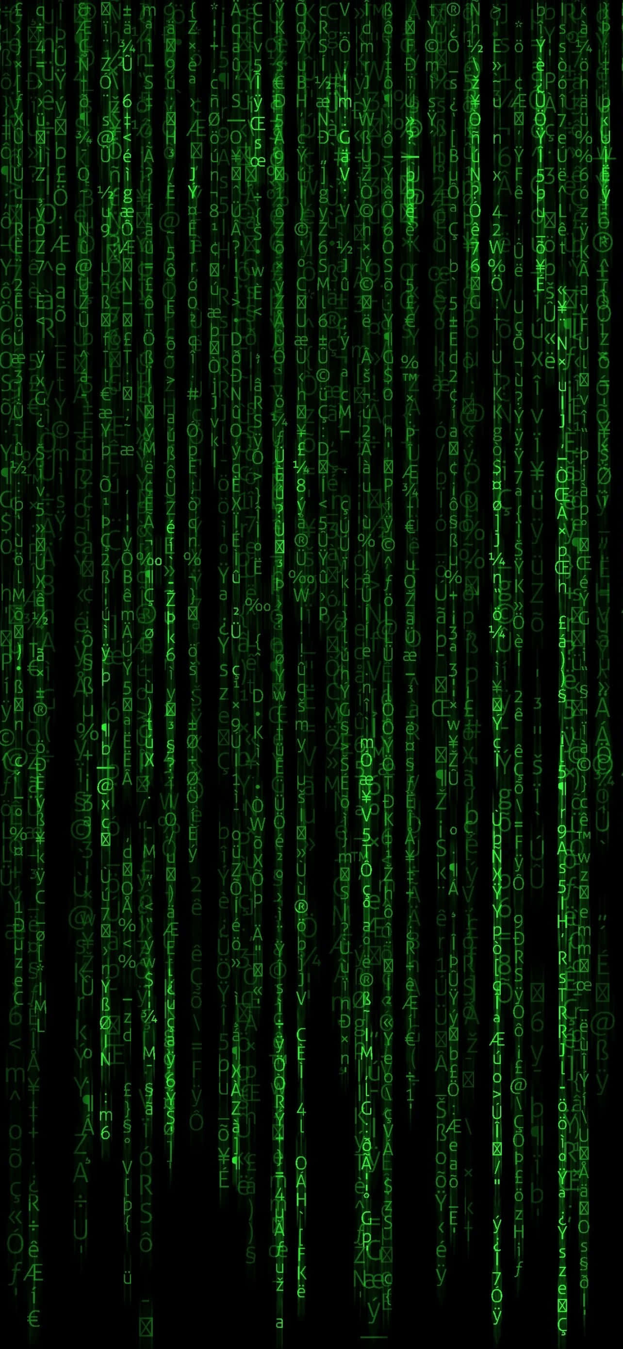 Matrix Code 桌布 壁紙 — 綠色數位代碼流垂直傾瀉在黑色背景上，呈現 Matrix 風格的視覺效果。