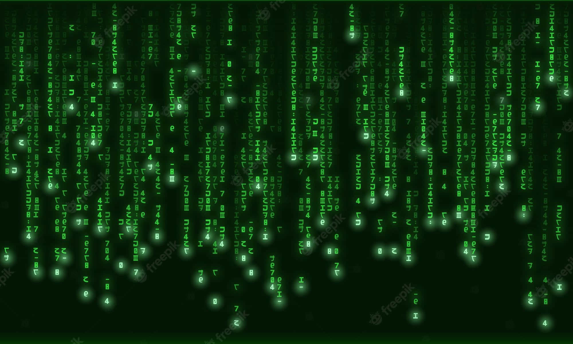 Matrix Code 桌布 壁紙 — 綠色數位代碼流垂直傾瀉在黑色背景上，喚起《駭客任務》電影的美學。