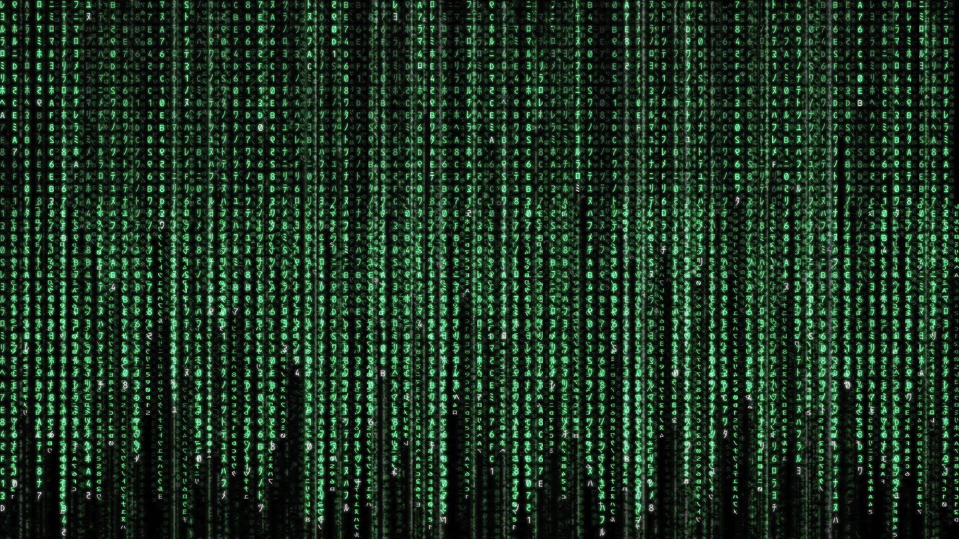 黑客 桌布 壁紙 — 綠色數位代碼流垂直傾瀉在黑色背景上，呈現 Matrix 風格的視覺效果。